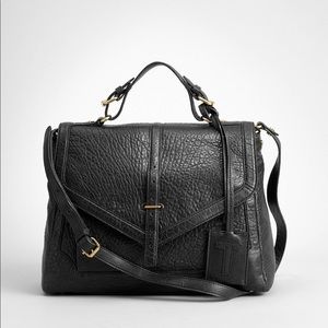 Tory Burch 797 Medium Satchel Pebbled Leather Black Crossbody Bag Purse Textured